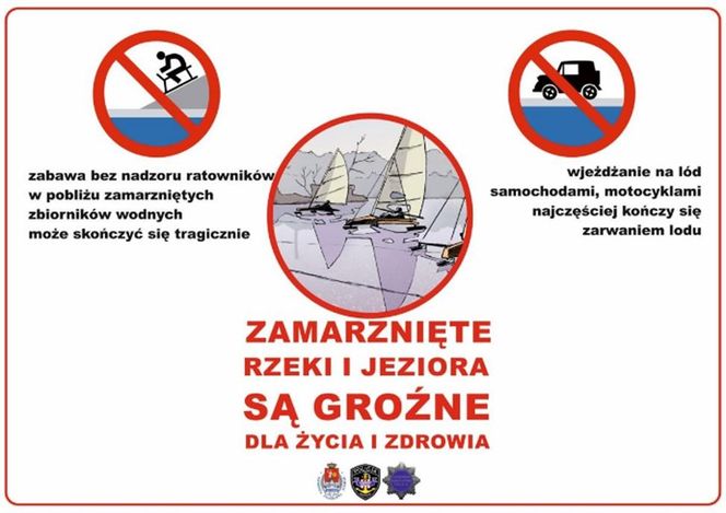 Policjanci ostrzegają przed wchodzeniem na zamarznięte akweny