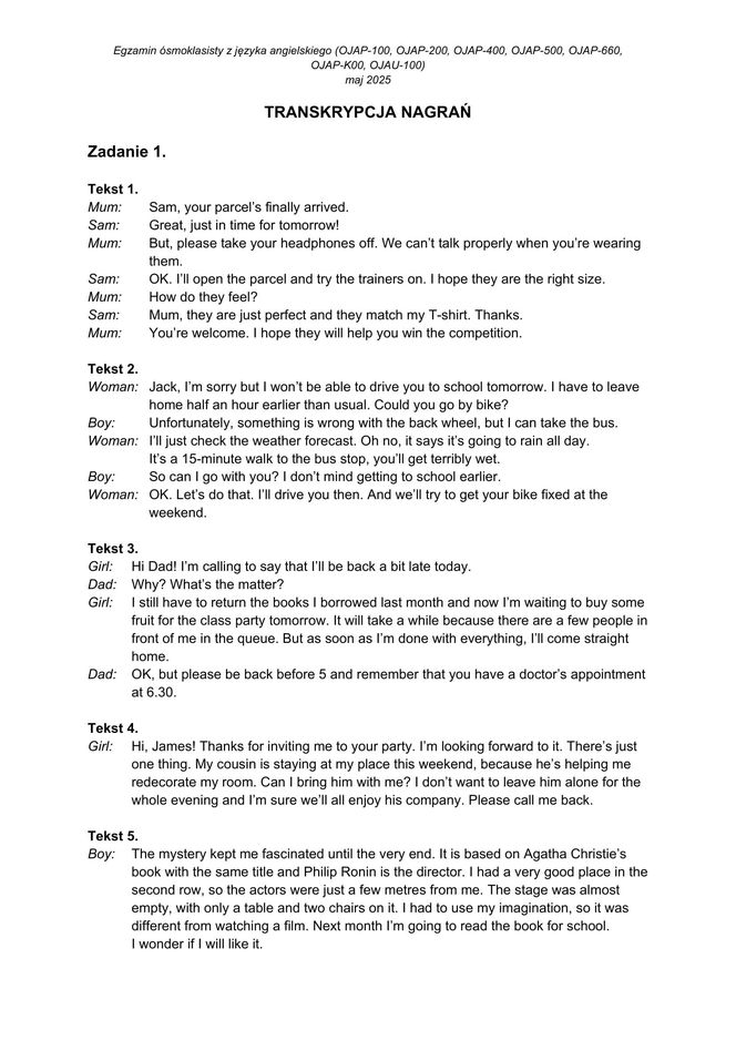 Egzamin ósmoklasisty język angielski 2025: ARKUSZE CKE [15.05.2025]