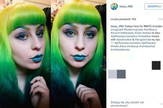 makijaż, tęczowe brwi, kolorowe brwi