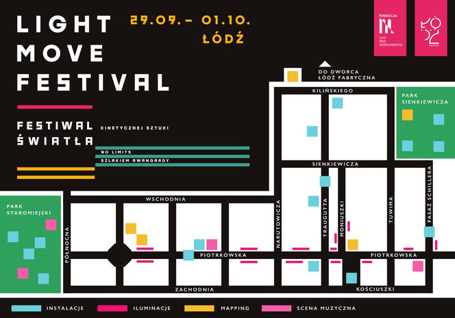 Mapa Festiwalu Światła 2017 w Łodzi