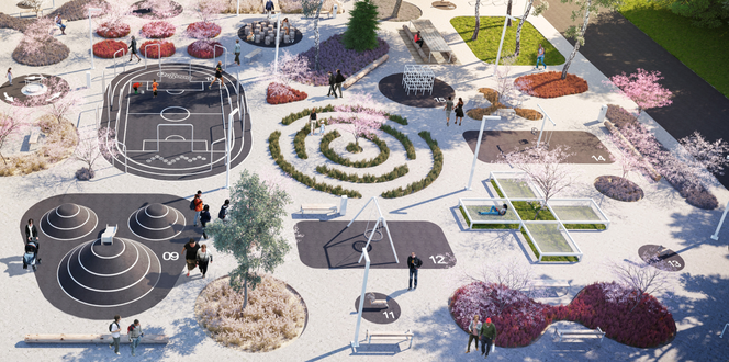 Projekt strefy aktywności w Chorzowie, meble