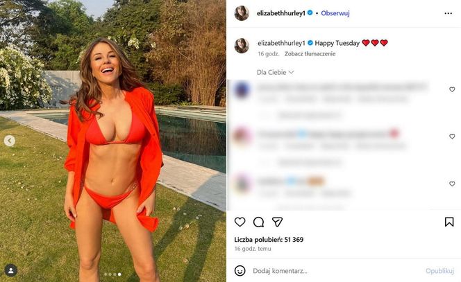 "Emerytka" Liz Hurley wygina się w bikini. Pozuje w luksusowej willi ojca kontrowersyjnej gwiazdy