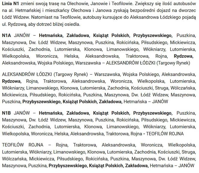 Trasy nocnych autobusów po zmianach