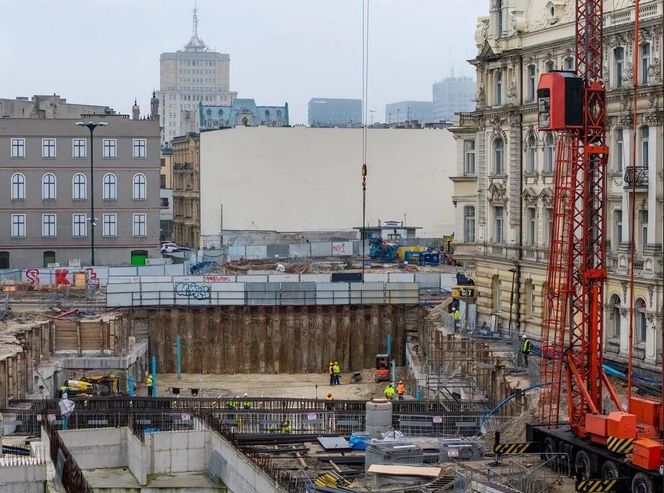 Budowa przystanku Śródmieście w Łodzi styczeń 2025