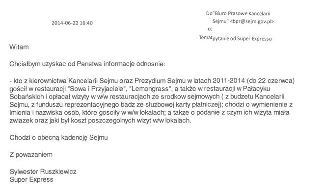 Kancelaria Sejmu pismo