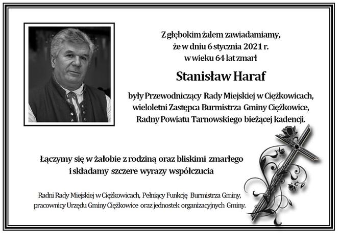 Nie żyje Stanisław Haraf. Radny powiatu tarnowskiego zmarł w wieku 64 lat