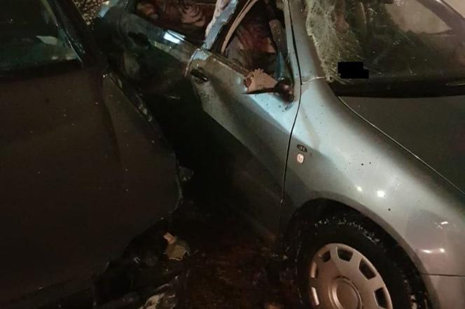 Pijany 41-letni bełchatowianin leciał autem w powietrzu. Rajd zakończył na drzewie i zaparkowanych autach