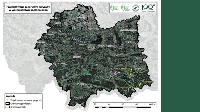 Lokalizacje nowych rezerwatów w Małopolsce