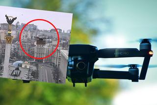 Dron z DZIWNYM OGŁOSZENIEM w obiektywie reporterów - zaskakująca sytuacja w Kijowie [WIDEO]