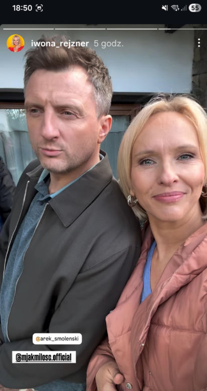 M jak miłość po wakacjach. Dorota (Iwona Rejzner), Bartek (Arkadiusz Smoleński) na planie