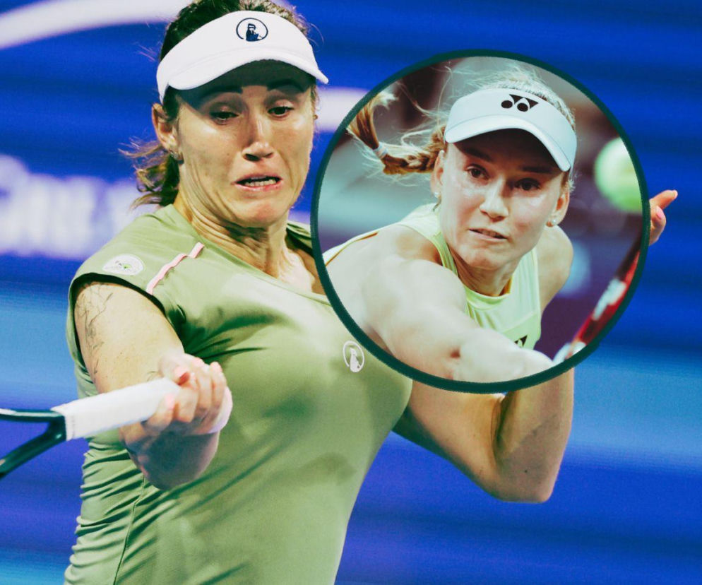 Tenisistka Katarzyna Kawa podczas gry. Na miniaturze Jelena Rybakina. O meczu w Ningbo przeczytasz na SE Supersport.