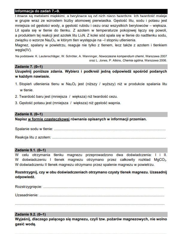Matura z chemii 2021 - arkusz PDF