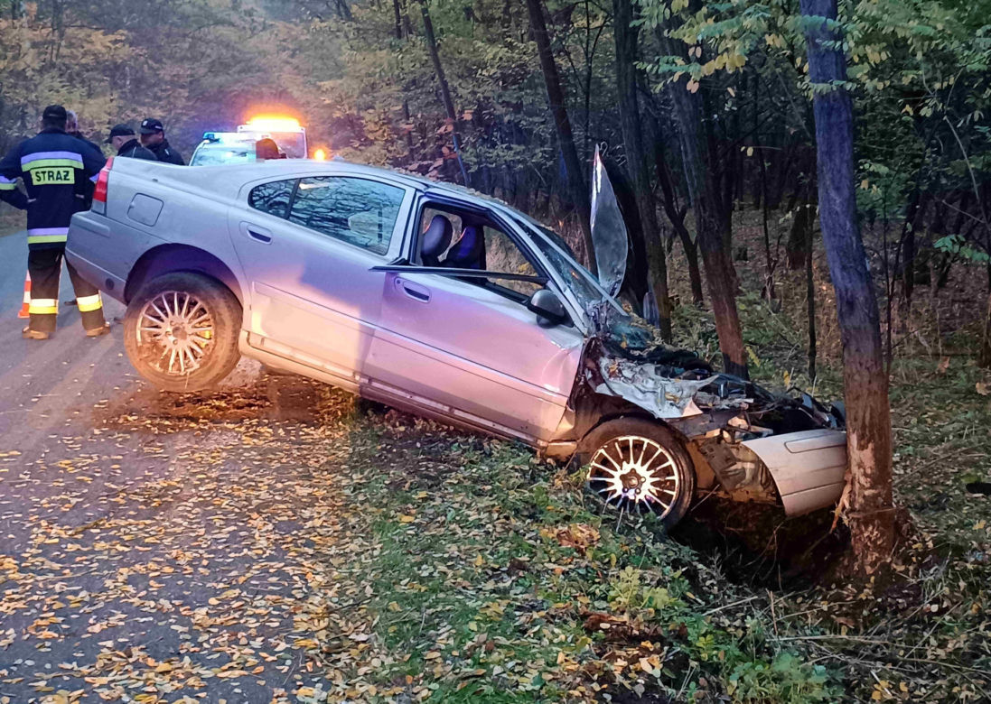 Domanice. Rozbili się na drzewie, gdy jechali na cmentarz. Dwie osoby ranne