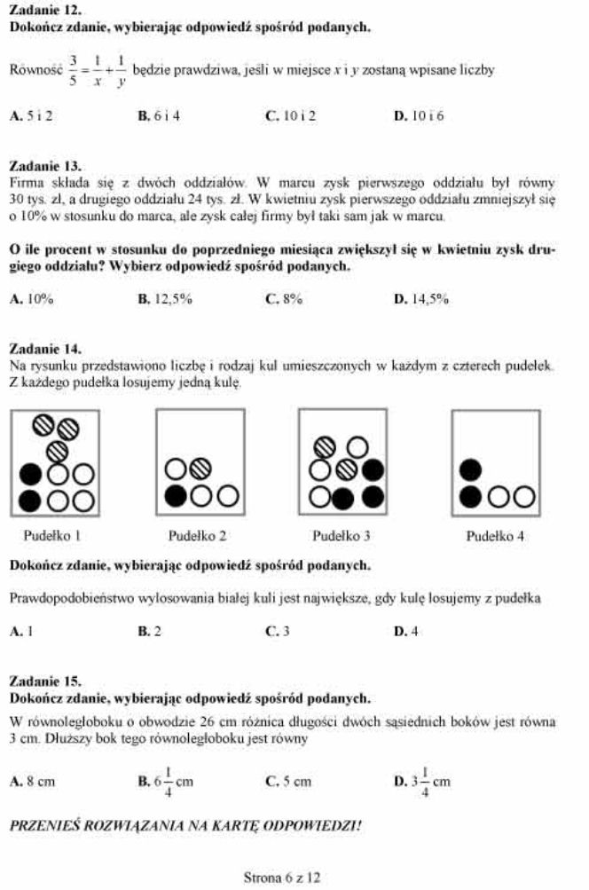 Próbny EGZAMIN GIMNAZJALNY grudzień 2011 - MATEMATYKA: jakie były PYTANIA, ARKUSZE, ODPOWIEDZI, PRZECIEKI