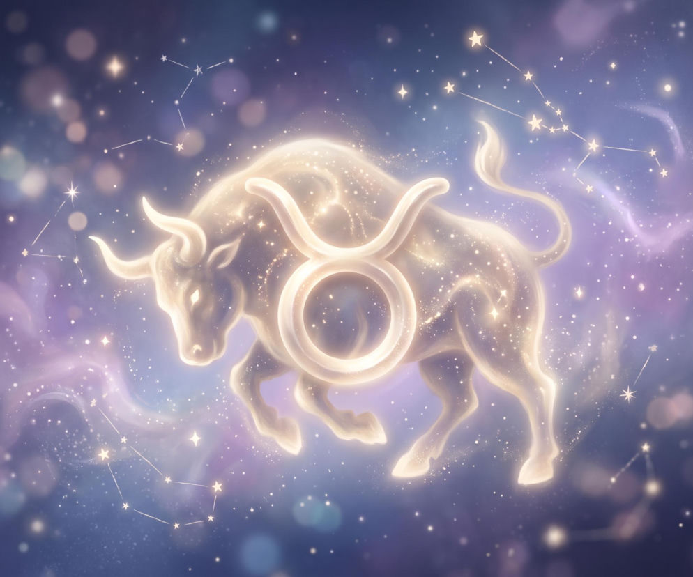 Świecąca postać byka z symbolem zodiaku na tle gwiazd i mgławic. O horoskopie dla Byka przeczytasz w serwisie Eska.