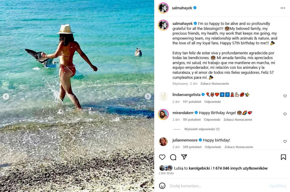 Szok! Salma Hayek kończy 57 lat. Nowe zdjęcie jest tym najgorętszym