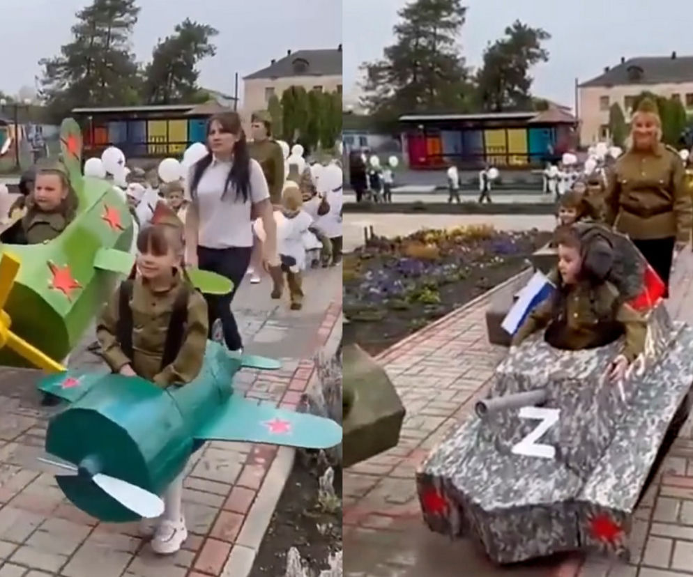 Rosjanie przebierają przedszkolaki za czołgi! Szaleństwo w Dzień Zwycięstwa