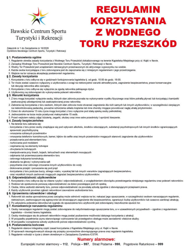 regulamin korzystania z toru wodnego