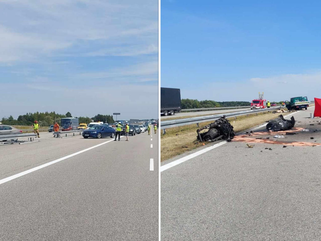 Pickup koziołkował na autostradzie. Straszne skutki zderzenia z busem