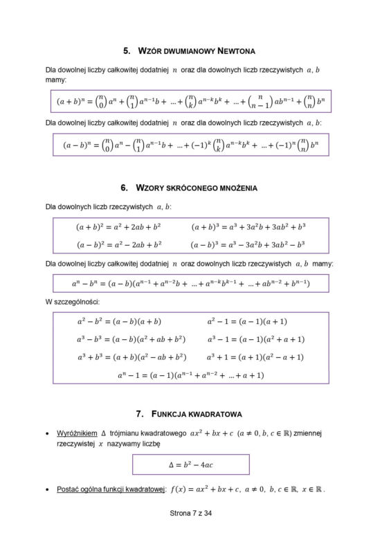 wzory matematyczne matura 2026