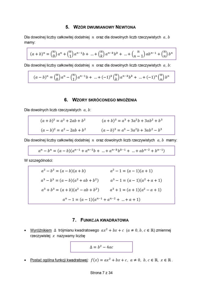 wzory matematyczne matura 2026