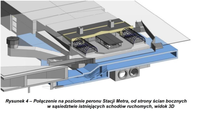 Schemat łącznika między metrem Centrum a dworcem Warszawa Śródmieście
