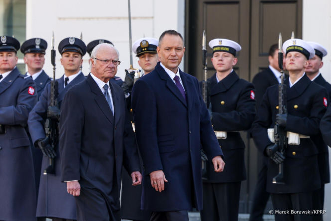 Wizyta szwedzkiej pary królewskiej w Polsce. Powitanie w Pałacu Prezydenckim