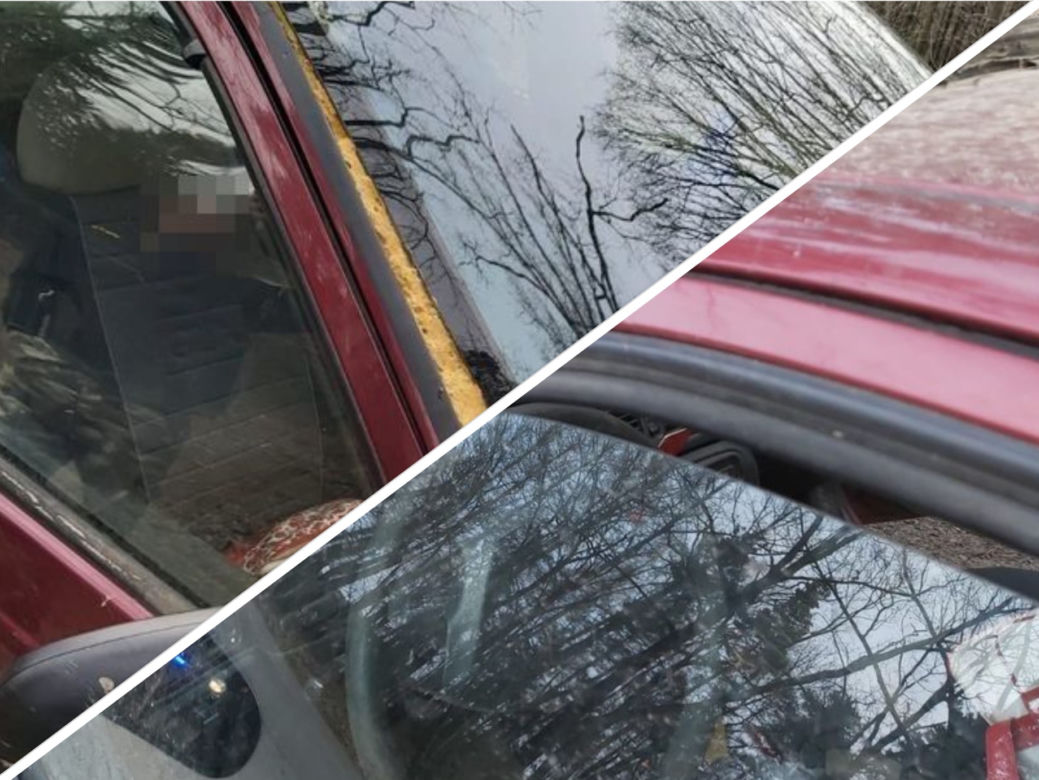 Szyba z innego auta przytwierdzona pianką montażową. Policjanci nie wierzyli w to co zobaczyli