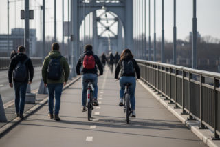 Most Grunwaldzki Kraków. Piesi na ścieżce rowerowej. Ile potrwają utrudnienia?