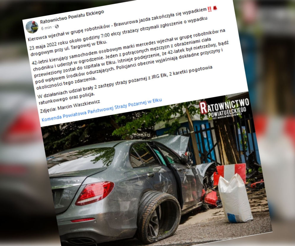 Groźny wypadek na ul. Targowej w Ełku. Auto wjechało w grupę robotników! [ZDJĘCIA]