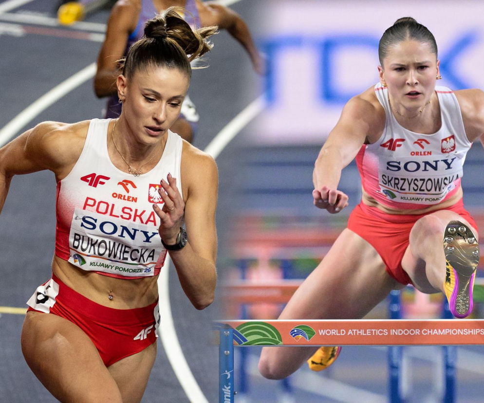 Natalia Bukowiecka biegnąca z pałeczką sztafetową. Obok Pia Skrzyszowska skacząca przez płotki. Czytaj w SE Supersport.