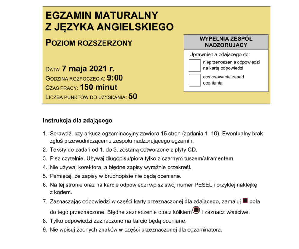 Matura 2021 język angielski poziom rozszerzony: Odpowiedzi, pytania, arkusze CKE, angielski rozszerzony i dwujęzyczny [7.05.2021]