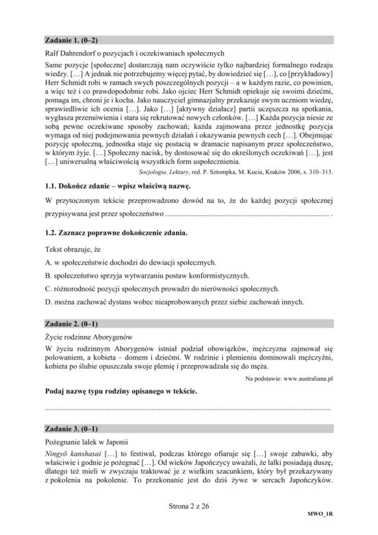 Matura: WOS. Zadania z 2018 ROKU,  akusze CKE