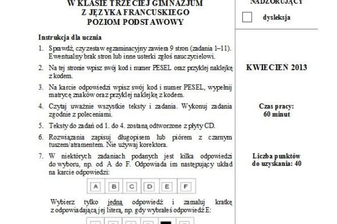 Egzamin gimnazjalny z języka francuskiego poziom podstawowy - zobacz arkusze, pytania i odpowiedzi.