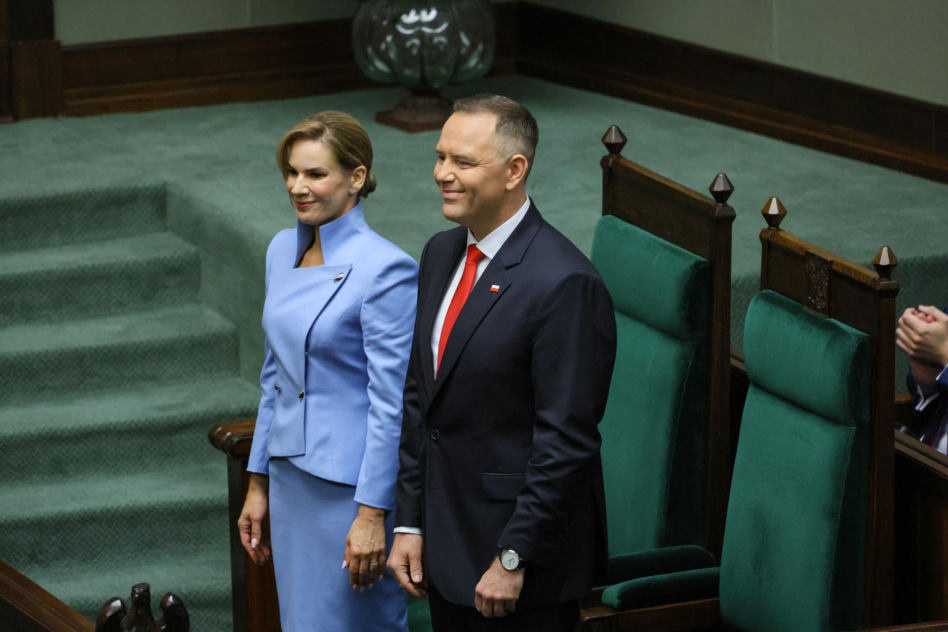 Marta Nawrocka cała na niebiesko zachwyciła w Sejmie  