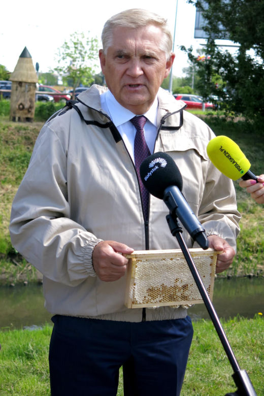 Pierwsze w 2022 r. miodobranie w pasiece miejskiej w Białymstoku