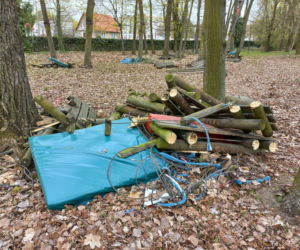 Rozbiórka Parku Linowego Tarzan w Parku Tysiąclecia w Lesznie