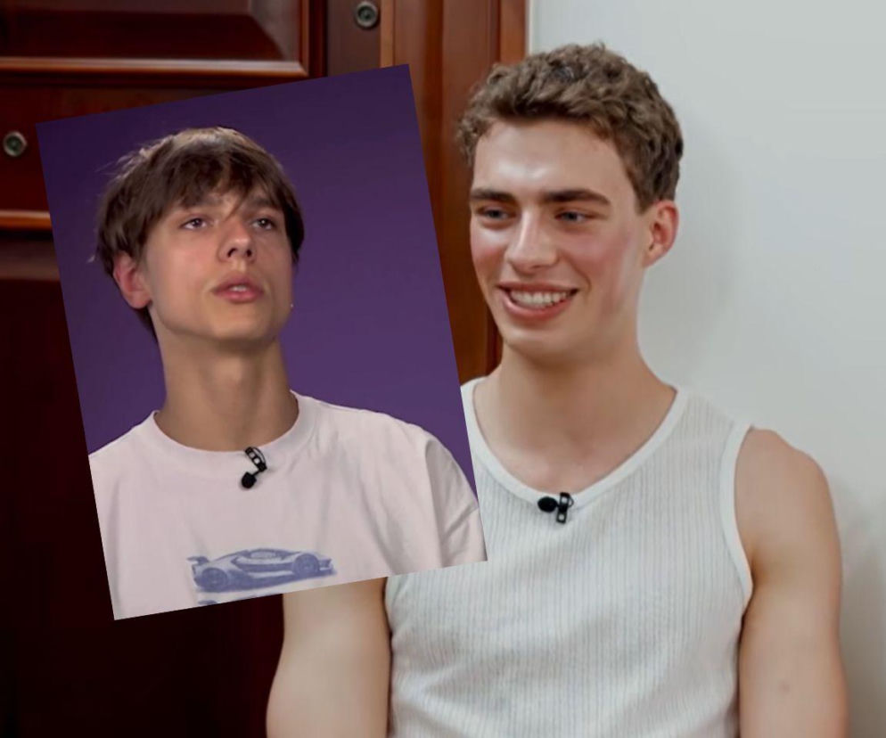 Dominik Pytel z Top Model uśmiecha się. Na wstawce obok Kuba Bara. O konflikcie uczestników przeczytasz na Eska.