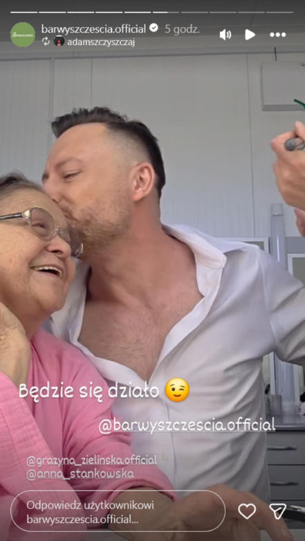 Barwy szczęścia nowy sezon na planie. Maciej Wilk (Adam Szczyszczaj), Lucyna (Grażyna Zielinska)