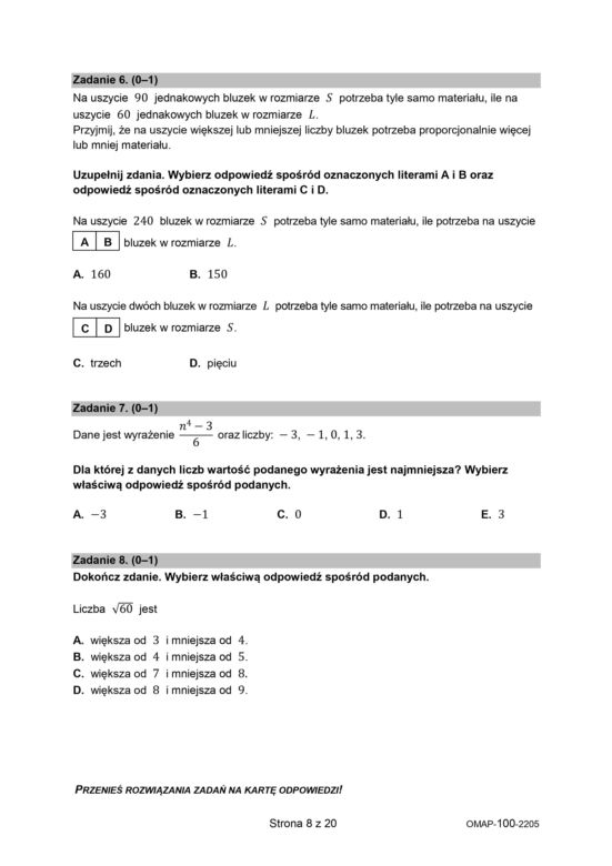 Egzamin ósmoklasisty 2022: Matematyka. ARKUSZ CKE i ODPOWIEDZI [25.05.2022]