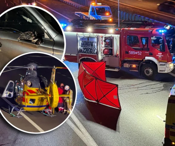 Koszmar na autostradzie A2. Samochód potrącił pieszego, w akcji śmigłowiec LPR