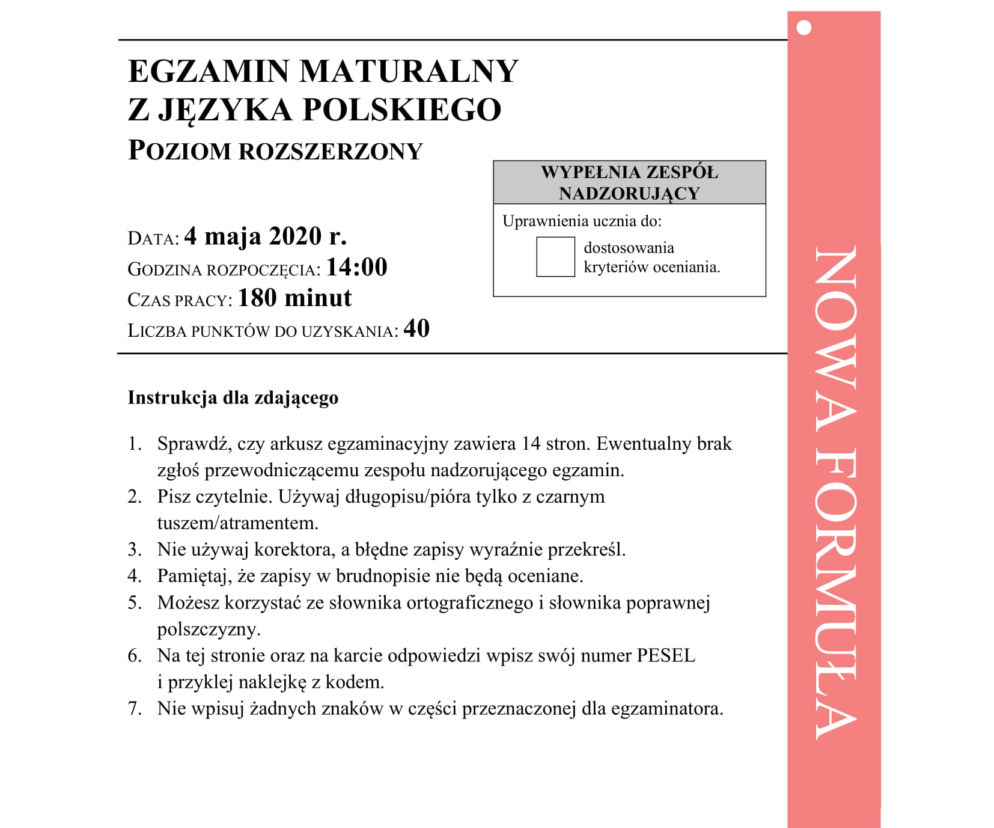 Matura 2020 ARKUSZE CKE z języka polskiego POZIOM ROZSZERZONY [8.06.2020