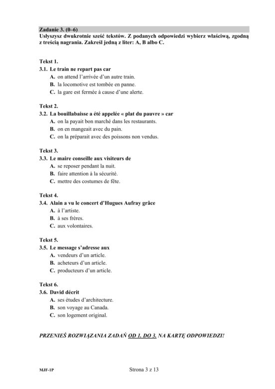 Matura 2020 ARKUSZE CKE: j. francuski p. podstawowy