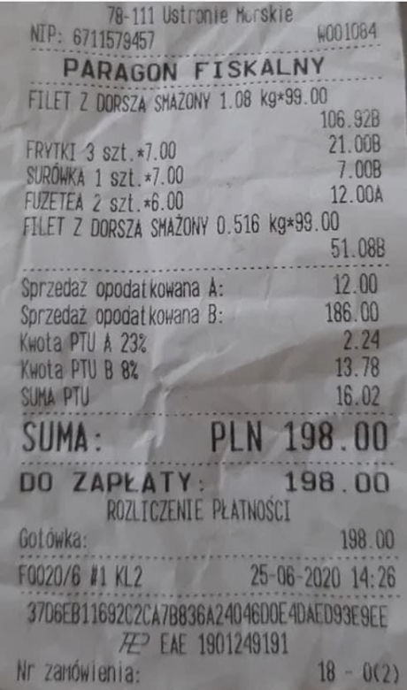 Paragony grozy. Dorsz za 200 zł w Ustroniu Morskim