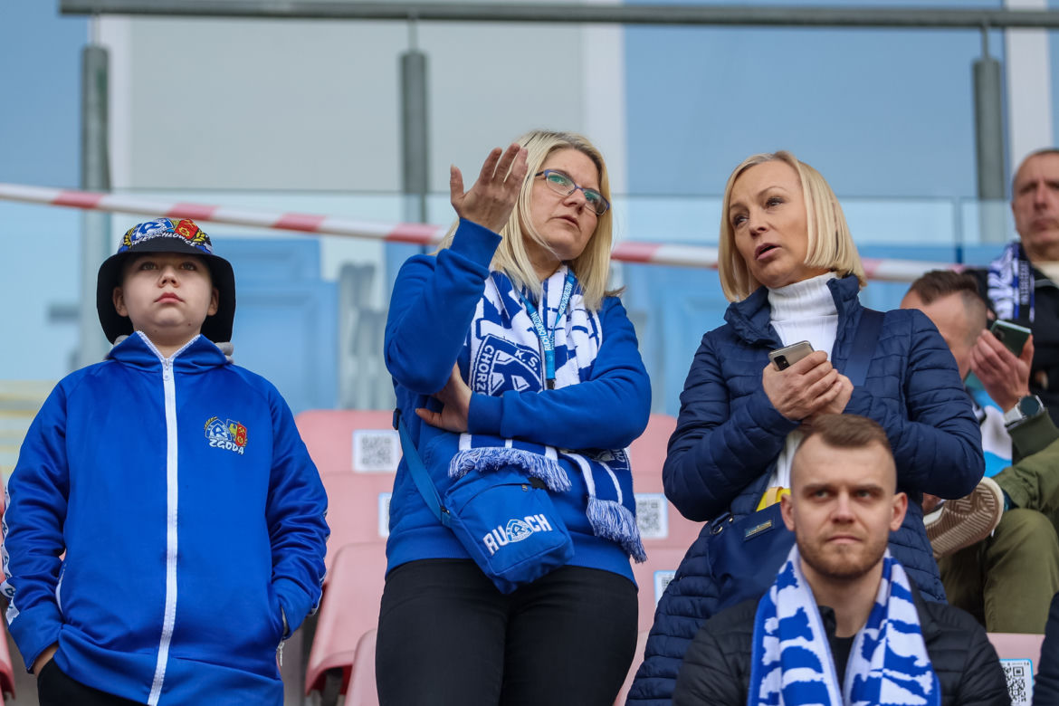 Kibice Ruchu Chorzów na meczu z ŁKS Łódź