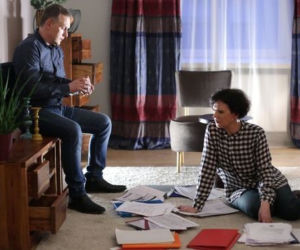 M jak miłość odc. 1232 po wakacjach 2016. Marysia (Małgorzata Pieńkowska), Artur (Robert Moskwa)