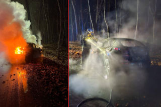 Auto uderzyło w drzewo i stanęło w płomieniach! Dramatyczny wypadek pod Bydgoszczą