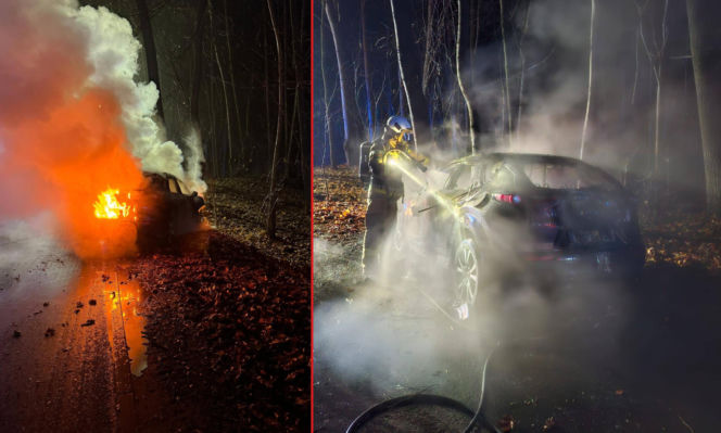 Auto uderzyło w drzewo i stanęło w płomieniach! Dramatyczny wypadek pod Bydgoszczą