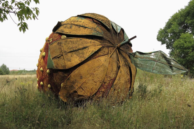 Gigantyczna truskawka leży w polu pod Warszawą