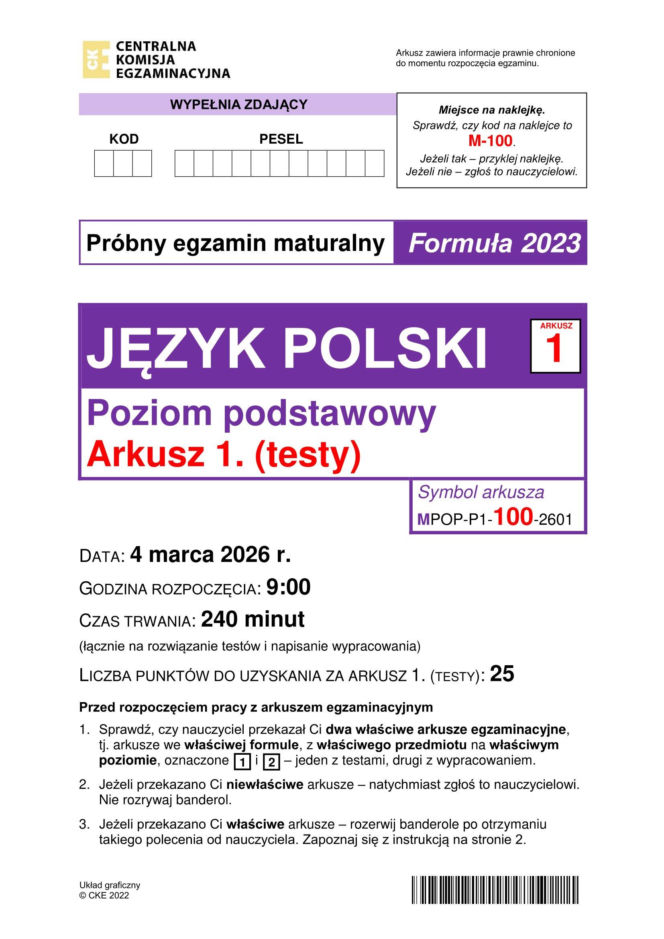 Próbna matura 2026: polski. Arkusze CKE, pytania i odpowiedzi z języka polskiego [4.03.2026]